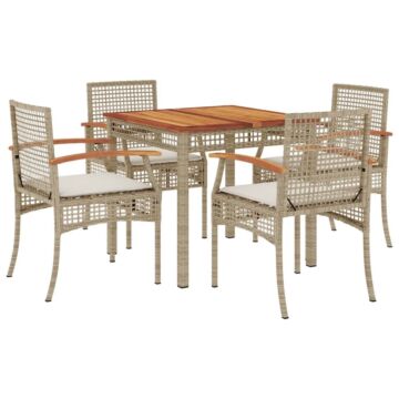 Vidaxl 5 Piece Garden Dining Set With Cushions Beige Poly Rattan