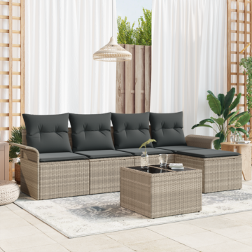 Vidaxl 6 Piece Garden Sofa Set With Cushions Grey Poly Rattan