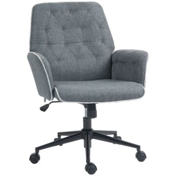 Homcom Linen Computer Chair With Armrest, Modern Swivel Chair With Adjustable Height, Dark Grey