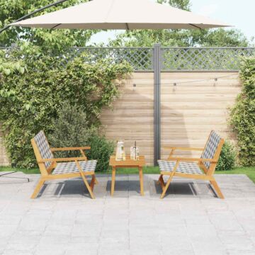 Vidaxl Garden Chairs With Table, 3-piece Set, Black And White, Solid Acacia Wood