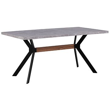 Dining Table Concrete Effect 160 X 90 Cm Black Metal Legs Industrial Kitchen Beliani