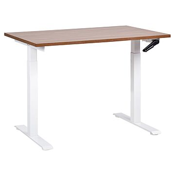 Manually Adjustable Desk Dark Wood Tabletop White Steel Frame 120 X 72 Cm Sit And Stand Square Feet Modern Design Office Beliani