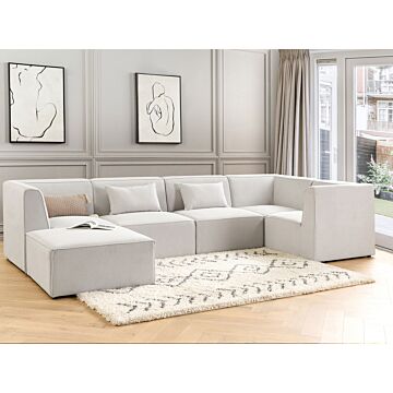 Modular Left Corner 5 Seater Sofa Off White Corduroy With Ottoman 5 Seater Sectional Sofa Modern Design Beliani