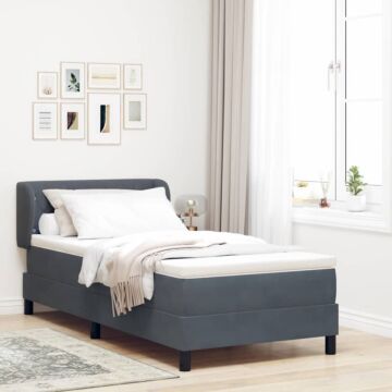 Vidaxl Box Spring Bed With Mattress In Dark Grey, 100x200 Cm, Velvet