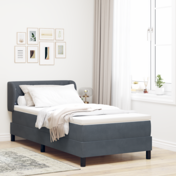 Vidaxl Box Spring Bed With Mattress In Dark Grey, 100x200 Cm, Velvet