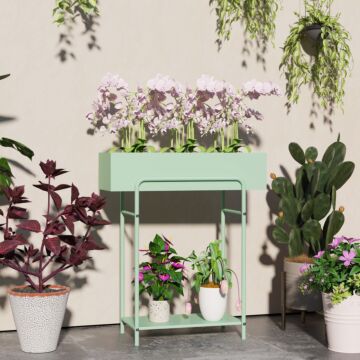 Outsunny 2 Tier Plant Stand, Metal Plant Rack Shelf With Drain Holes, Floor-standing Flower Pot Stand For Indoor Outdoor Garden Patio Balcony Living Room, Green
