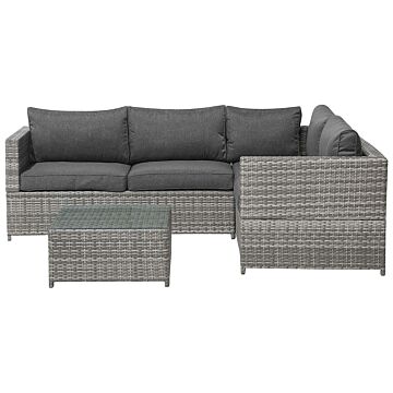 Garden Corner Sofa Set Grey Rattan With Cushions Square Table Outdoor Wicker Conversation Set Beliani