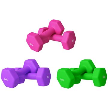 Sportnow Set Of 6 Hex Dumbbells, Weights Pair With Non-slip Grip, Home Gym Fitness Training Equipment, 2 X 3kg, 2 X 4kg, 2 X 5kg, Pink, Purple, Green