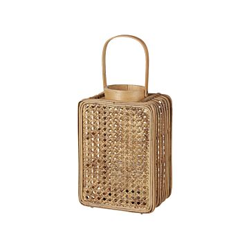 Lantern Natural Pe Rattan 28 Cm With Glass Candle Holder Accessory Decoration Boho Style Indoor Beliani