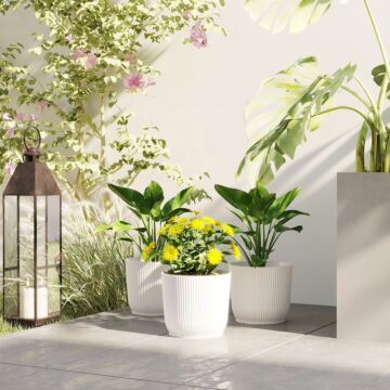 Outsunny Set Of Three Ф22cm Planters - White