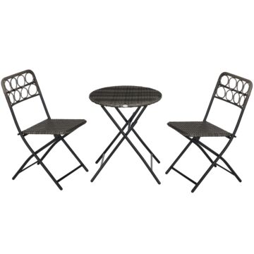 Outsunny 3 Pcs Rattan Wicker Bistro Set With Easy Folding, Hand Woven Rattan Coffee Table And Chairs For Outdoor Lawn, Pool, Balcony & Garden, Grey