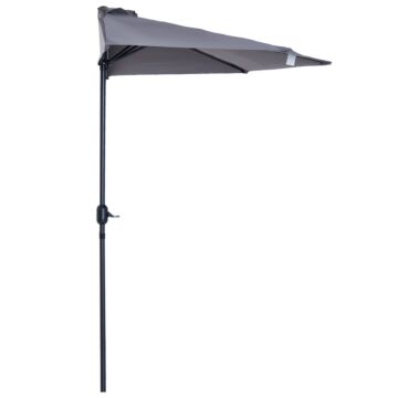 Outsunny 3 M Half Round Umbrella Parasol-grey Polyester/aluminum