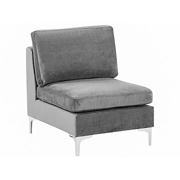 1-seat Section Grey Velvet Sofa Module Silver Metal Legs Glamour Style Beliani