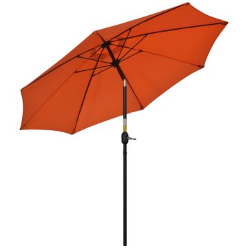 Outsunny 2.6m Patio Parasol Sun Umbrella, Tilt Shade Shelter Canopy With Crank 8 Ribs Aluminium Frame, Orange