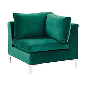 1-seat Corner Section Green Velvet Sofa Module Silver Metal Legs Glamour Style Beliani