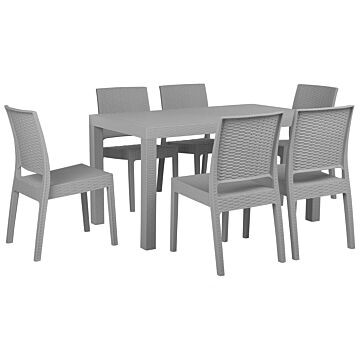 Garden Dining Set Light Grey Rectangular Table 140 X 80 Cm 6 Stackable Chairs 6 Seater Minimalistic Beliani