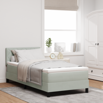 Vidaxl Box Spring Bed With Mattress & Led Light Grey 100x200 Cm Velvet