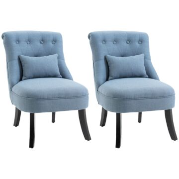 Homcom Fabric Single Sofa Dining Chair Tub Chair Upholstered W/ Pillow Solid Wood Leg Home Living Room Furniture Set Of 2 Blue