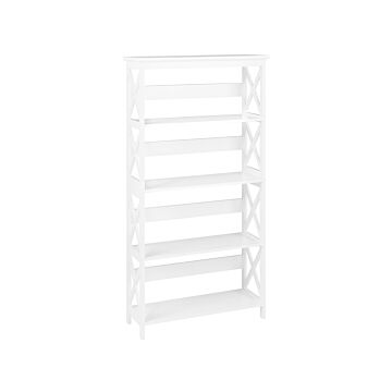 Bookcase White Wood Veneer 4 Tier Ladder Shelves