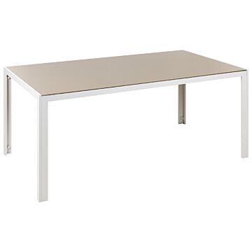 Garden Dining Table Beige Tempered Glass Top White Aluminium Frame 160 X 90 Cm Modern Outdoor Design Beliani