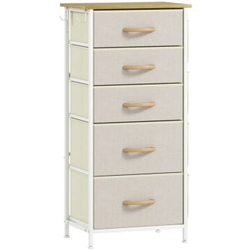 Homcom Chest Of Five Fabric Drawers - Beige