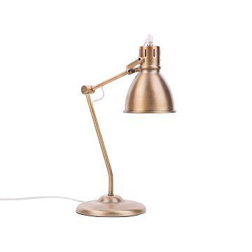 Table Lamp Brass Metal Adjustable Arm Reading Light Round Shade Modern Design Beliani