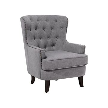 Armchair Wingback Chair Light Grey Button Tufted Back Black Legs Nailhead Trim Elegant Chesterfield Style Living Room Beliani