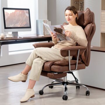 Homcom Leathaire Reclining Office Chair With Lumbar Support Pillow - Dark Brown