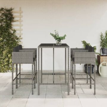Vidaxl 5 Piece Garden Bar Set With Cushions Grey Poly Rattan
