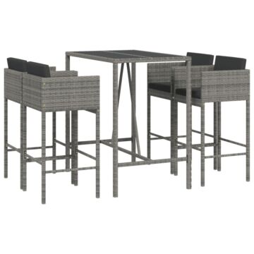 Vidaxl 5 Piece Garden Bar Set With Cushions Grey Poly Rattan