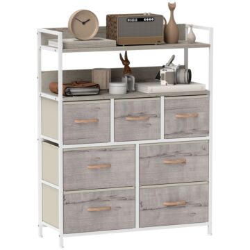 Homcom Rustic Chest Of Seven Fabric Drawers - Natural Wood Finish