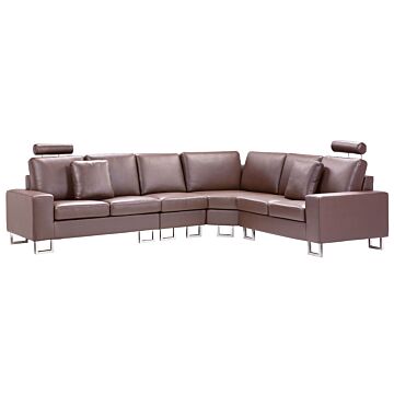 Corner Sofa Brown Leather Upholstery Left Hand Orientation With Adjustable Headrests Beliani