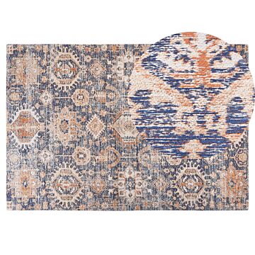 Area Rug Blue And Red Cotton 140 X 200 Cm Rectangular Oriental Pattern Boho Style Hallway Beliani