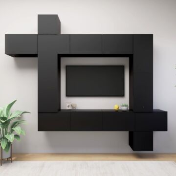 Vidaxl 9 Piece Tv Cabinet Set Black Engineered Wood