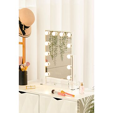 360° Rotation Hollywood Vanity Makeup Mirror Desktop Mirror With Drawer Tabletop Dormitory Portable Mirror