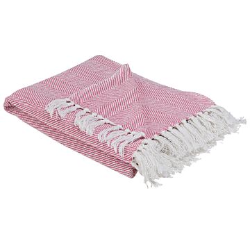Blanket Pink Cotton 130 X 160 Cm Bed Throw Boho Coastal Beliani