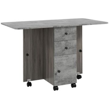 Homcom Foldable Dining Table, Drop Leaf Table With Drawers And Storage Cabinet