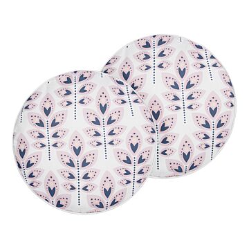Set Of 2 Garden Cushions Beige Polyester ⌀ 40 Cm Round Leaf Pattern Motif Modern Design Throw Scatter Pillow Beliani