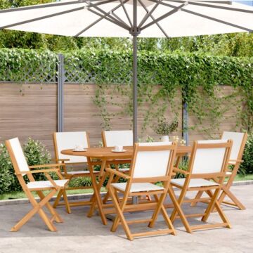 Vidaxl Folding Garden Chairs 6 Pcs Cream White Fabric And Solid Wood