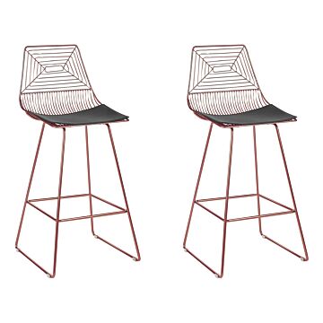 Set Of 2 Dining Chairs Rose Gold Metal Steel With Faux Leather Seat Pad Beliani