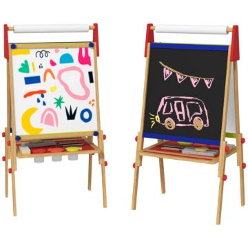 Aiyaplay 3 In 1 Wooden Kids Easel With Paper Roll, Whiteboard & Chalkboard, Painting Accessories