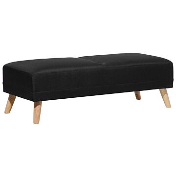 Ottoman Black Fabric Upholstered Rectangular Solid Wood Legs Minimalistic Modern Beliani