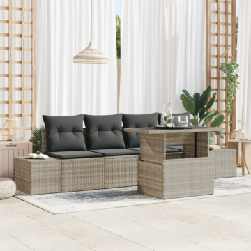 Vidaxl 5 Piece Garden Sofa Set With Cushions Light Grey Poly Rattan