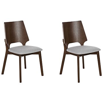 Set Of 2 Dining Chairs Dark Wood And Grey Plywood Polyester Fabric Rubberwood Legs Armless Retro Traditional Style Beliani