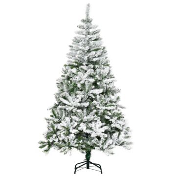 Homcom 6 Foot Snow Flocked Artificial Christmas Tree Xmas Pine Tree With 750 Realistic Branches, Auto Open And Steel Base, Green