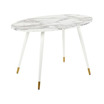 Dining Table Marble Effect And White Mdf And Metal Legs 120 X 70 Cm Glossy Finish Oval Glam Beliani