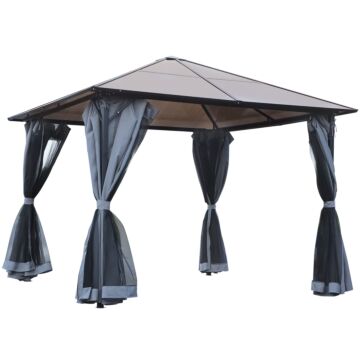 Outsunny 3 X 3(m) Garden Aluminium Gazebo Hardtop Roof Canopy Marquee Party Tent Patio Outdoor Shelter With Mesh Curtains & Side Walls - Grey