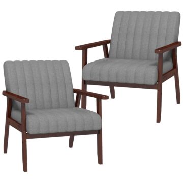 Homcom Set Of 2 Accent Chairs, Upholstered Living Room Chairs With Wood Legs, Armchairs For Bedroom, Living Room, Grey