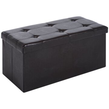 Homcom Folding Faux Leather Storage Cube Ottoman Bench Seat Pu Rectangular Footrest Stool Box (brown)