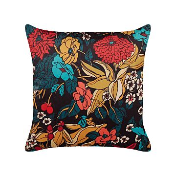Decorative Cushion Multicolour Velvet 45 X 45 Cm Leaf And Floral Pattern Boho Decor Accessories Beliani
